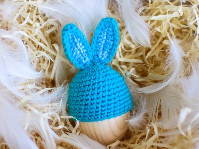 Пасхальный декор. Шапочка на яйца - Кролик бирюзовый с голубыми вставками. 234171071 фото
