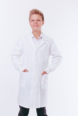 Халат Garment Factory на кнопках для уроків хімії та біології - Лаборант, бавовна 100%, колір білий, 38 розмір 346808304 фото