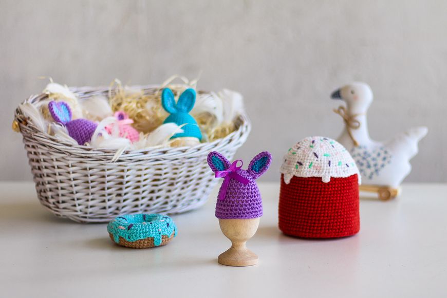Пасхальный декор. Шапочка на яйца - Кролик фиолетовый с бирюзовыми вставками. 234156375 фото