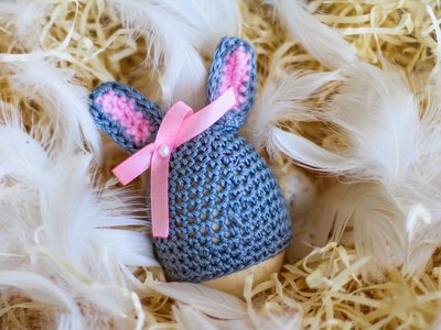 Пасхальный декор. Шапочка на яйца - Кролик темно-серый с розовыми вставками. 234158454 фото