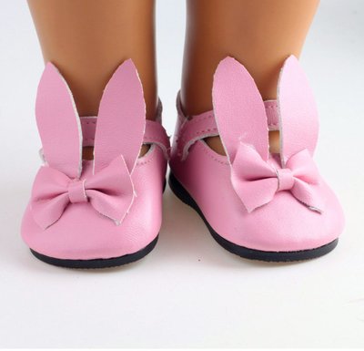 Взуття для ляльки. Туфлі з ремінцем та вушками зайченя для ляльки - рожеві. 221082950 фото