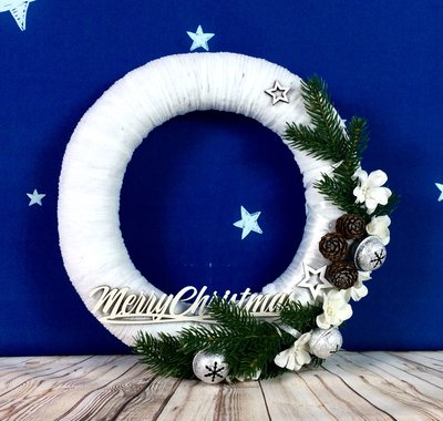 Вінок декоративний Merry Christmas білий 208855649 фото