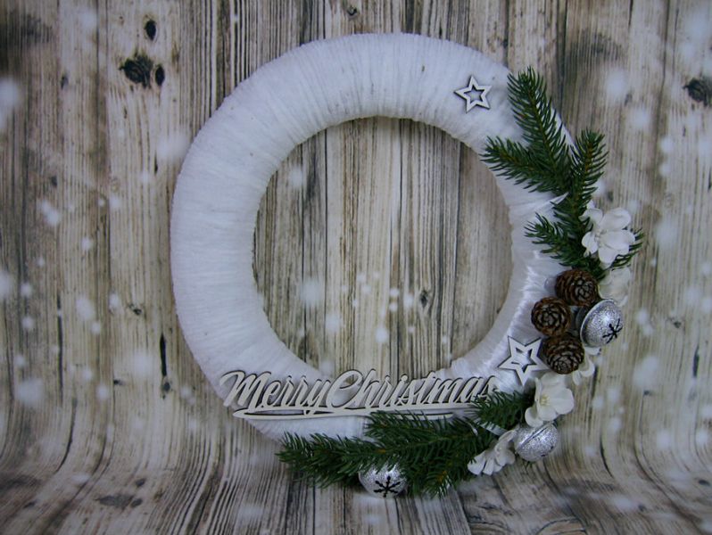 Вінок декоративний Merry Christmas білий 208855649 фото