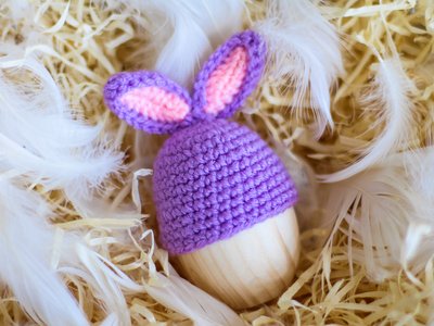 Пасхальный декор. Шапочка на яйца - Кролик сиреневый с розовыми вставками. 234162868 фото