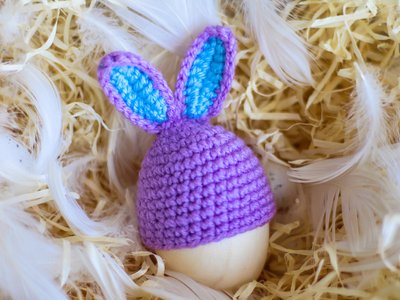 Пасхальный декор. Шапочка на яйца - Кролик сиреневый с бирюзовыми вставками. 234173253 фото