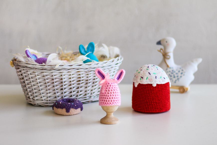Пасхальный декор. Шапочка на яйца - Кролик розовый с сиреневыми вставками. 234175061 фото
