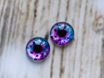 Глаза для игрушек, стеклянные кабошоны 14 мм, голубой лиловый 244917459 фото