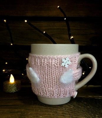 Чашка молочная в вязаном свитере - розовая 216844520 фото