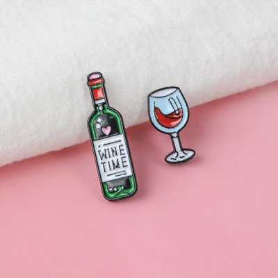 Значок, пін - Комплект Пляшка вина та Келих, Wine Time 244812831 фото